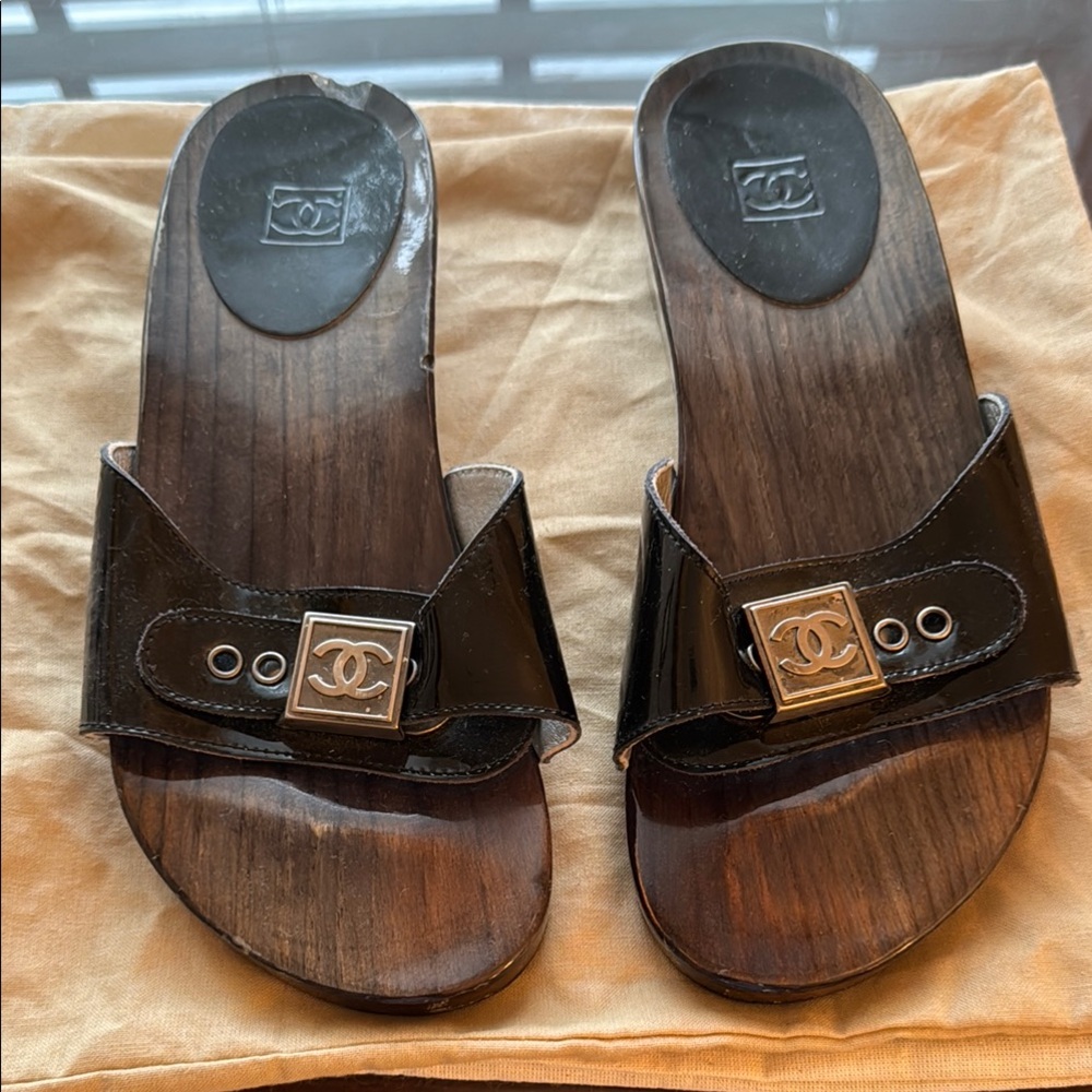 Chanel Black Slide Sandals